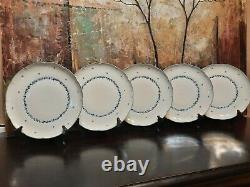 5 NEW Block Provence LIMOGES France Scalloped Blue Gold Dinner Plates RARE