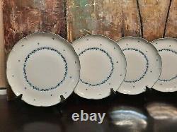 5 NEW Block Provence LIMOGES France Scalloped Blue Gold Dinner Plates RARE