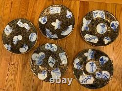 5 Rare Antique Gold Black Blue Royal Worcester Dinner Plates Vintage