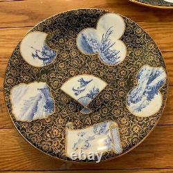 5 Rare Antique Gold Black Blue Royal Worcester Dinner Plates Vintage