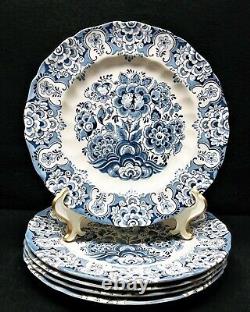 5 Staffordshire England Sudbury Square Blue 4416 Ironstone Dinner Plates