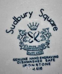 5 Staffordshire England Sudbury Square Blue 4416 Ironstone Dinner Plates