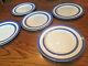 5 T G Green Pottery Cornishware Cloverleaf Blue Striped Dinner Plates England
