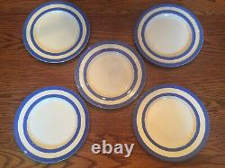 5 T G Green Pottery Cornishware Cloverleaf Blue Striped Dinner Plates England