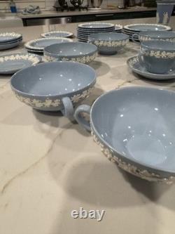 5 Tea Cup Set +1 Ext Cup WEDGEWOOD ETRURIA BARLASTON QUEENSWARE CREAM ON BLUE