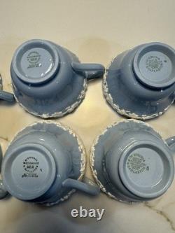 5 Tea Cup Set +1 Ext Cup WEDGEWOOD ETRURIA BARLASTON QUEENSWARE CREAM ON BLUE