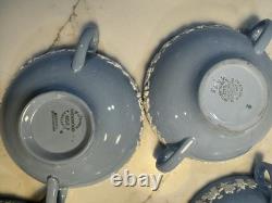 5 Tea Cup Set +1 Ext Cup WEDGEWOOD ETRURIA BARLASTON QUEENSWARE CREAM ON BLUE