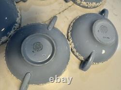 5 Tea Cup Set +1 Ext Cup WEDGEWOOD ETRURIA BARLASTON QUEENSWARE CREAM ON BLUE