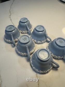 5 Tea Cup Set +1 Ext Cup WEDGEWOOD ETRURIA BARLASTON QUEENSWARE CREAM ON BLUE