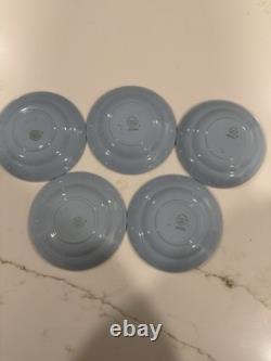 5 Tea Cup Set +1 Ext Cup WEDGEWOOD ETRURIA BARLASTON QUEENSWARE CREAM ON BLUE