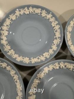 5 Tea Cup Set +1 Ext Cup WEDGEWOOD ETRURIA BARLASTON QUEENSWARE CREAM ON BLUE