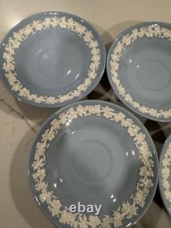 5 Tea Cup Set +1 Ext Cup WEDGEWOOD ETRURIA BARLASTON QUEENSWARE CREAM ON BLUE