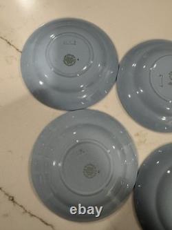 5 Tea Cup Set +1 Ext Cup WEDGEWOOD ETRURIA BARLASTON QUEENSWARE CREAM ON BLUE