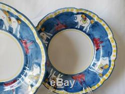 5 pc Vietri Solimene Sul Mare Italy Blue Horse Dinner Plate Bowl cup (Cavallo)