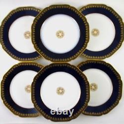 6-9.5 antique DINNER Plates COBALT blue & GOLD leaves HAVILAND &Co, Limoges