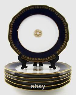 6-9.5 antique DINNER Plates COBALT blue & GOLD leaves HAVILAND &Co, Limoges