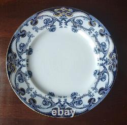 (6) A J Wilkinson Staffordshire Pottery Iris Flow Blue 10 Dinner Plates Gold