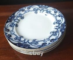 (6) A J Wilkinson Staffordshire Pottery Iris Flow Blue 10 Dinner Plates Gold