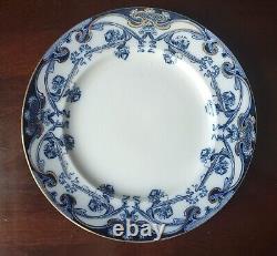 (6) A J Wilkinson Staffordshire Pottery Iris Flow Blue 10 Dinner Plates Gold
