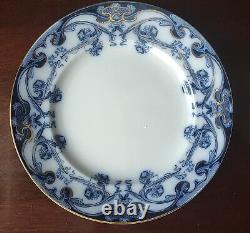 (6) A J Wilkinson Staffordshire Pottery Iris Flow Blue 10 Dinner Plates Gold