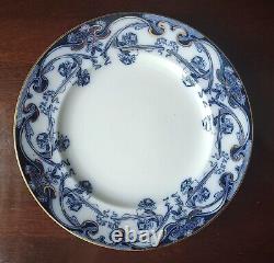 (6) A J Wilkinson Staffordshire Pottery Iris Flow Blue 10 Dinner Plates Gold