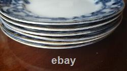 (6) A J Wilkinson Staffordshire Pottery Iris Flow Blue 10 Dinner Plates Gold