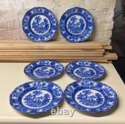 6 Adams Company KYBER England FLOW BLUE 9 1/4 Dinner Plates 12 Panel
