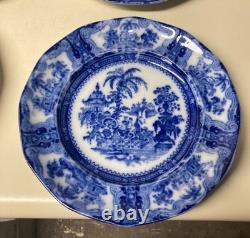 6 Adams Company KYBER England FLOW BLUE 9 1/4 Dinner Plates 12 Panel