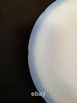 6-Anchor Hocking Alice White Dinner Plates 9 1/4 Floral (Blue Trim) Glass