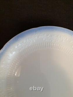 6-Anchor Hocking Alice White Dinner Plates 9 1/4 Floral (Blue Trim) Glass