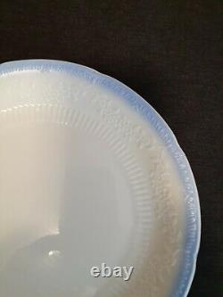 6-Anchor Hocking Alice White Dinner Plates 9 1/4 Floral (Blue Trim) Glass