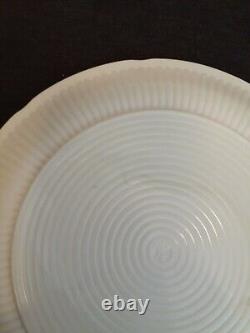 6-Anchor Hocking Alice White Dinner Plates 9 1/4 Floral (Blue Trim) Glass