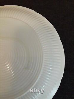 6-Anchor Hocking Alice White Dinner Plates 9 1/4 Floral (Blue Trim) Glass