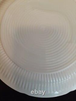 6-Anchor Hocking Alice White Dinner Plates 9 1/4 Floral (Blue Trim) Glass