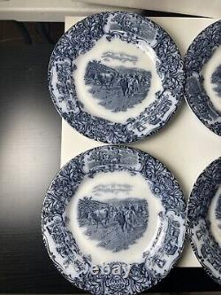 (6) Antique 1890s Wedgwood Imperial Porcelain Flow Blue Cow Plate 10 Set Of 6