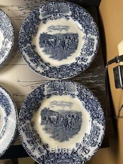 (6) Antique 1890s Wedgwood Imperial Porcelain Flow Blue Cow Plate 10 Set Of 6