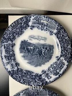 (6) Antique 1890s Wedgwood Imperial Porcelain Flow Blue Cow Plate 10 Set Of 6