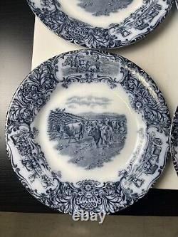 (6) Antique 1890s Wedgwood Imperial Porcelain Flow Blue Cow Plate 10 Set Of 6