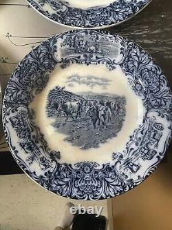 (6) Antique 1890s Wedgwood Imperial Porcelain Flow Blue Cow Plate 10 Set Of 6