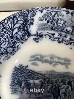 (6) Antique 1890s Wedgwood Imperial Porcelain Flow Blue Cow Plate 10 Set Of 6