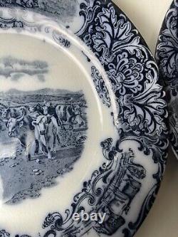 (6) Antique 1890s Wedgwood Imperial Porcelain Flow Blue Cow Plate 10 Set Of 6