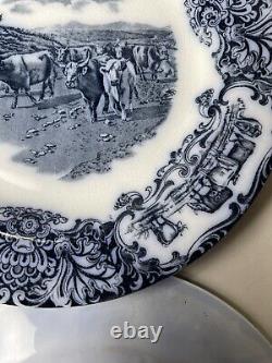 (6) Antique 1890s Wedgwood Imperial Porcelain Flow Blue Cow Plate 10 Set Of 6