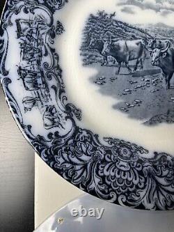 (6) Antique 1890s Wedgwood Imperial Porcelain Flow Blue Cow Plate 10 Set Of 6