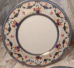 6 Antique 1910 Royal Doulton Dinner Plates H323 Blue Flower Baskets & Swags SET