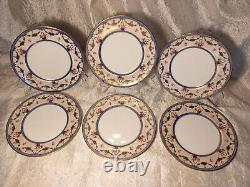 6 Antique 1910 Royal Doulton Dinner Plates H323 Blue Flower Baskets & Swags SET