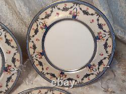 6 Antique 1910 Royal Doulton Dinner Plates H323 Blue Flower Baskets & Swags SET