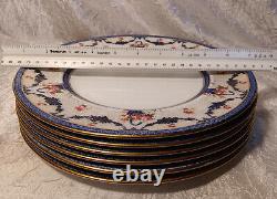 6 Antique 1910 Royal Doulton Dinner Plates H323 Blue Flower Baskets & Swags SET