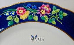 (6) Antique Copeland Spode Dinner Plates Raised Flowers & Cobalt Gold Rim 2-6935