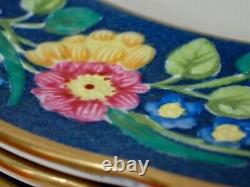 (6) Antique Copeland Spode Dinner Plates Raised Flowers & Cobalt Gold Rim 2-6935