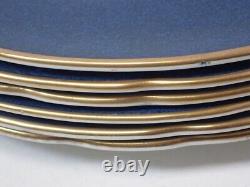 (6) Antique Copeland Spode Dinner Plates Raised Flowers & Cobalt Gold Rim 2-6935